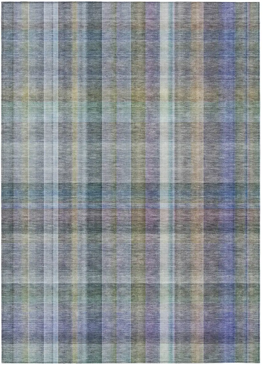 Blue Gray and Green Plaid Washable Non Skid Indoor Outdoor Area Rug Photo 2