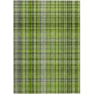 Photo of 3' X 5' Green Plaid Washable Non Skid Indoor Outdoor Area Rug