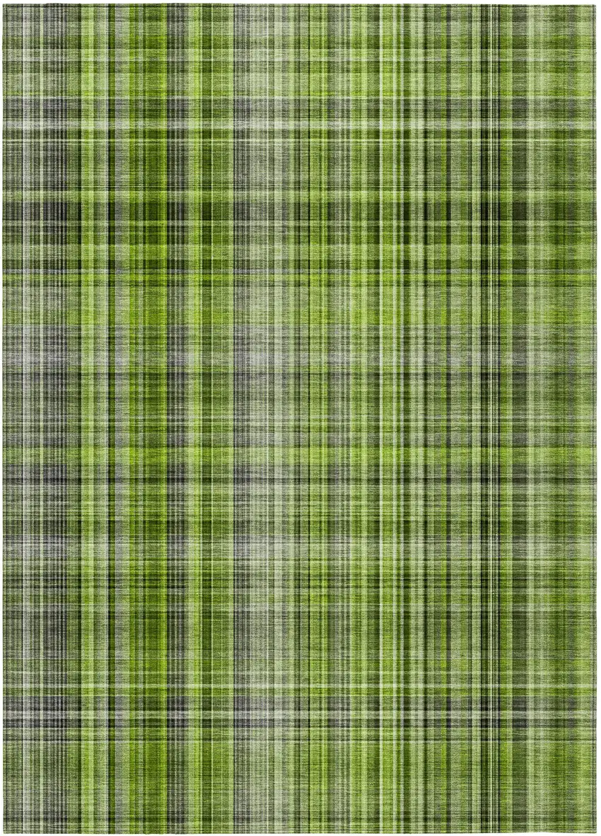 3' X 5' Green Plaid Washable Non Skid Indoor Outdoor Area Rug Photo 2
