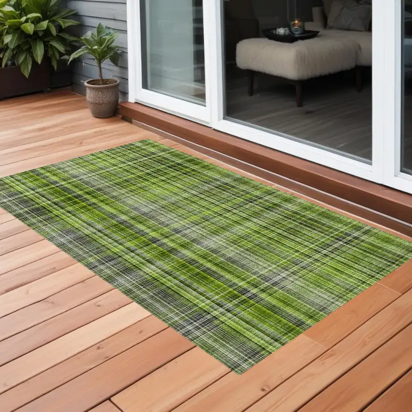 3' X 5' Green Plaid Washable Non Skid Indoor Outdoor Area Rug Photo 1