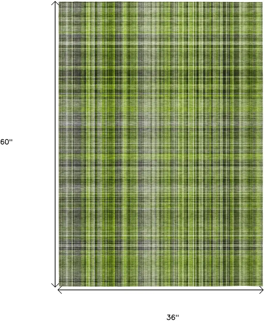 3' X 5' Green Plaid Washable Non Skid Indoor Outdoor Area Rug Photo 3