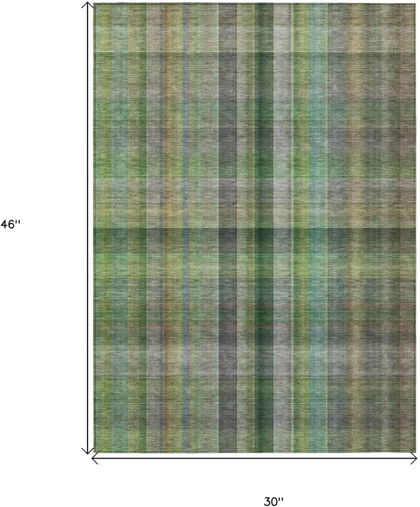 Green Plaid Washable Non Skid Indoor Outdoor Area Rug Photo 3