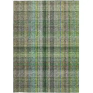 Photo of 3' X 5' Green Plaid Washable Non Skid Indoor Outdoor Area Rug