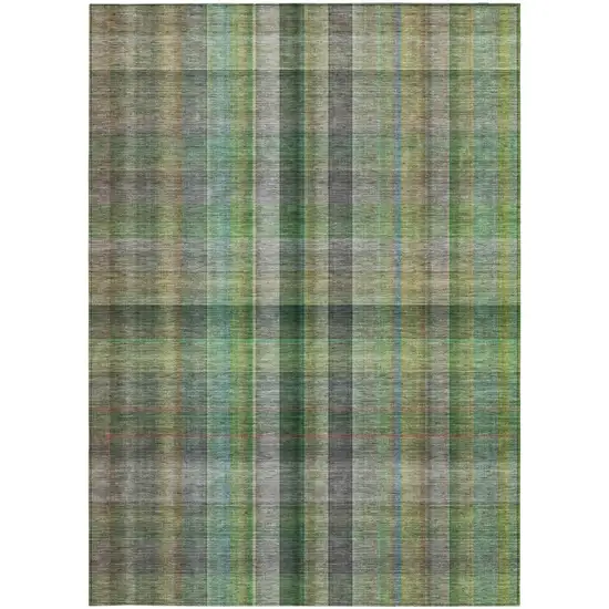 Green Plaid Washable Non Skid Indoor Outdoor Area Rug Photo 4