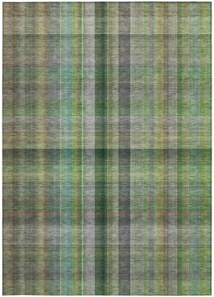 Green Plaid Washable Non Skid Indoor Outdoor Area Rug Photo 4