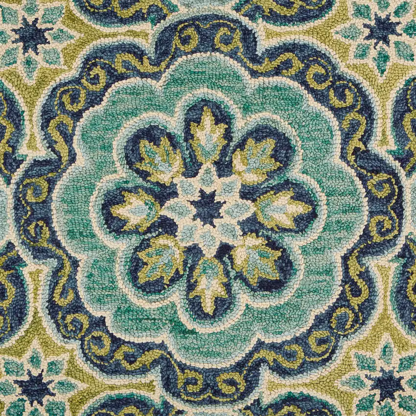 5' X 5' Green Round Wool Floral Hand Tufted Area Rug Photo 7
