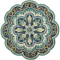 Photo of 5' X 5' Green Round Wool Floral Hand Tufted Area Rug