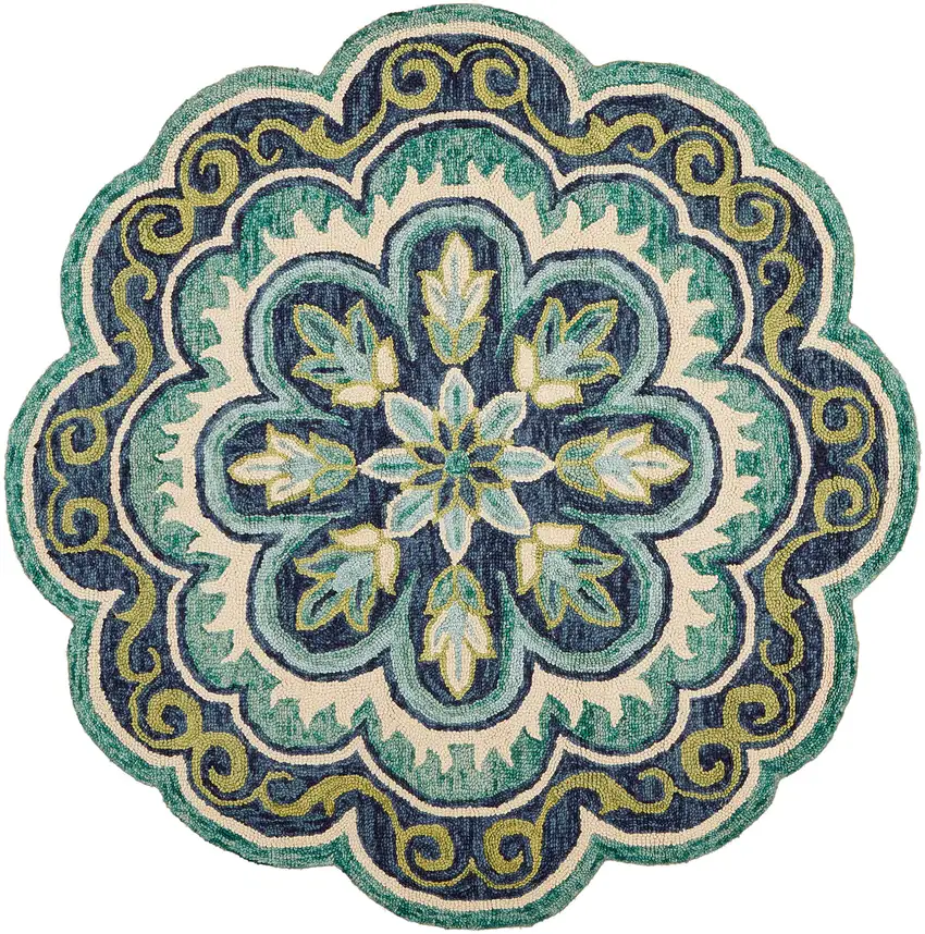 5' X 5' Green Round Wool Floral Hand Tufted Area Rug Photo 1