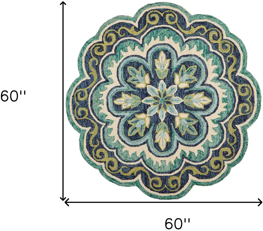 5' X 5' Green Round Wool Floral Hand Tufted Area Rug Photo 6