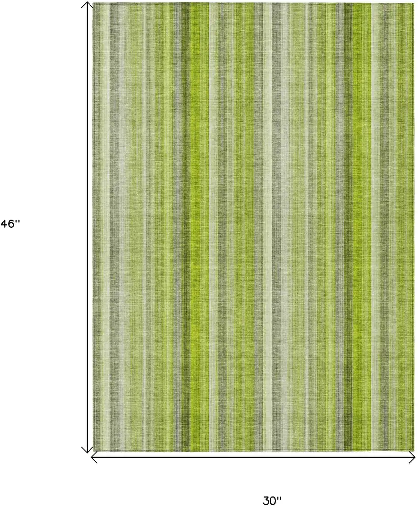 3' X 4' Green Striped Washable Non Skid Indoor Outdoor Area Rug Photo 3