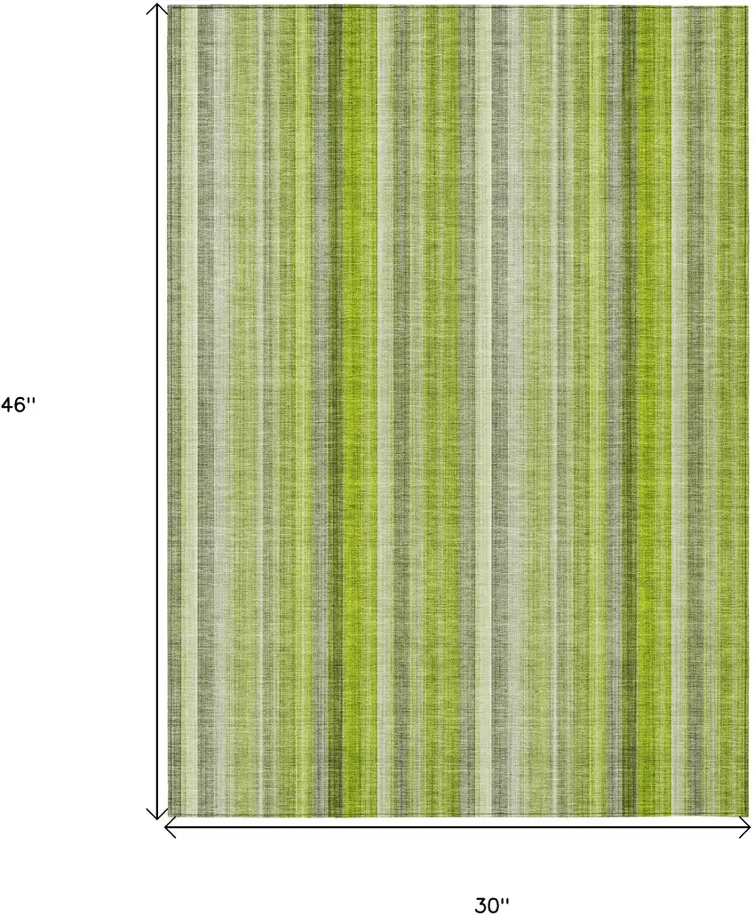 3' X 4' Green Striped Washable Non Skid Indoor Outdoor Area Rug Photo 3