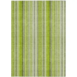 Photo of 3' X 5' Green Striped Washable Non Skid Indoor Outdoor Area Rug