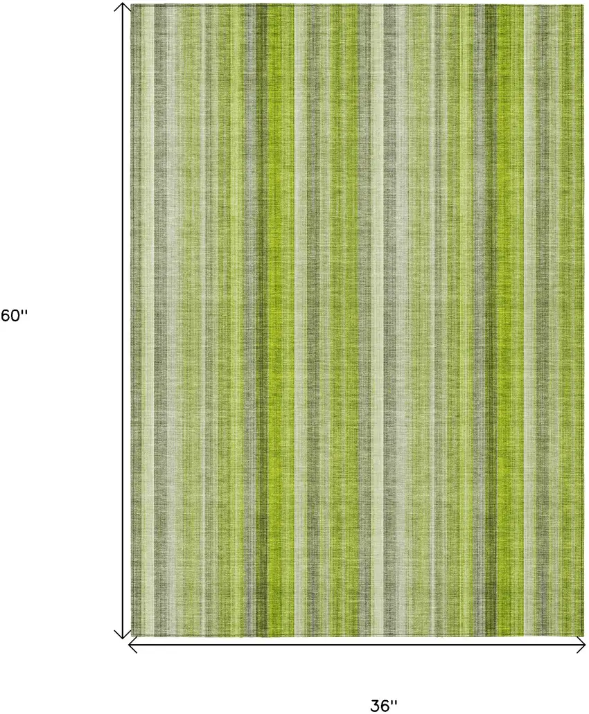 3' X 5' Green Striped Washable Non Skid Indoor Outdoor Area Rug Photo 3