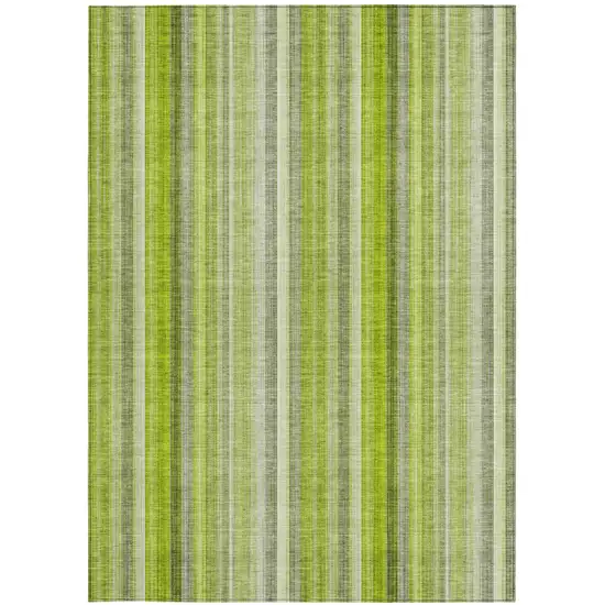 Green Striped Washable Non Skid Indoor Outdoor Area Rug Photo 3