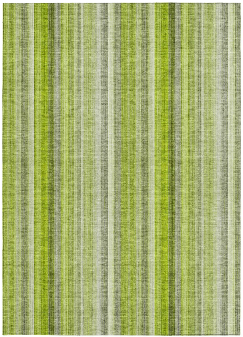 Green Striped Washable Non Skid Indoor Outdoor Area Rug Photo 3