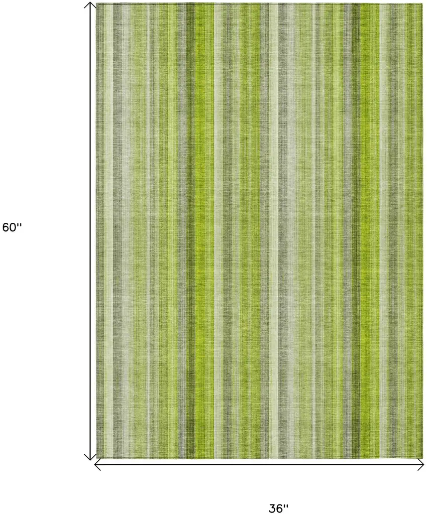 Green Striped Washable Non Skid Indoor Outdoor Area Rug Photo 3
