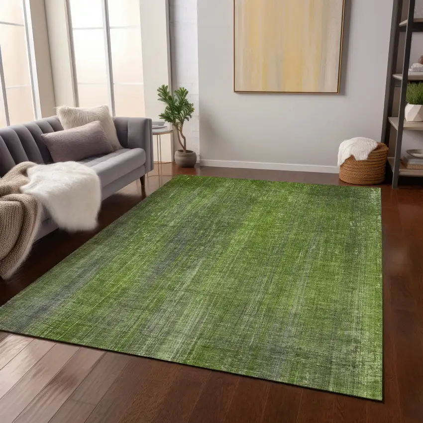 Green Striped Washable Non Skid Indoor Outdoor Area Rug Photo 9
