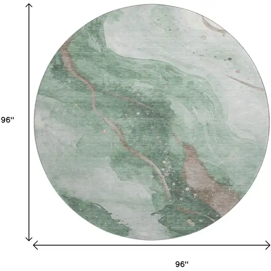 8' X 8' Green Taupe And Ivory Abstract Washable Round Rug With UV Protection Photo 9