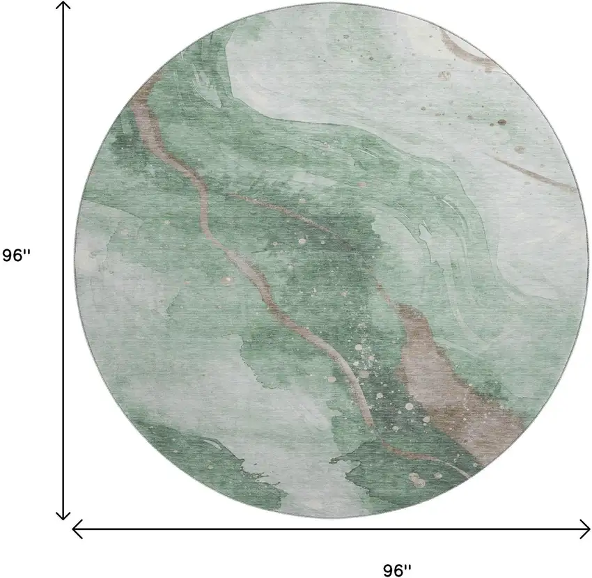 8' X 8' Green Taupe And Ivory Abstract Washable Round Rug With UV Protection Photo 9