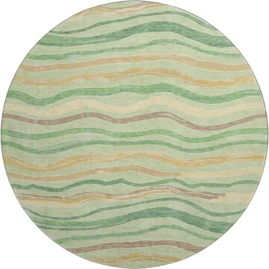 8' X 8' Green Wheat And Ivory Striped Washable Round Rug With UV Protection Photo 1