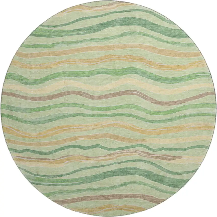 8' X 8' Green Wheat And Ivory Striped Washable Round Rug With UV Protection Photo 1