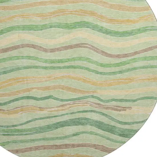 8' X 8' Green Wheat And Ivory Striped Washable Round Rug With UV Protection Photo 2