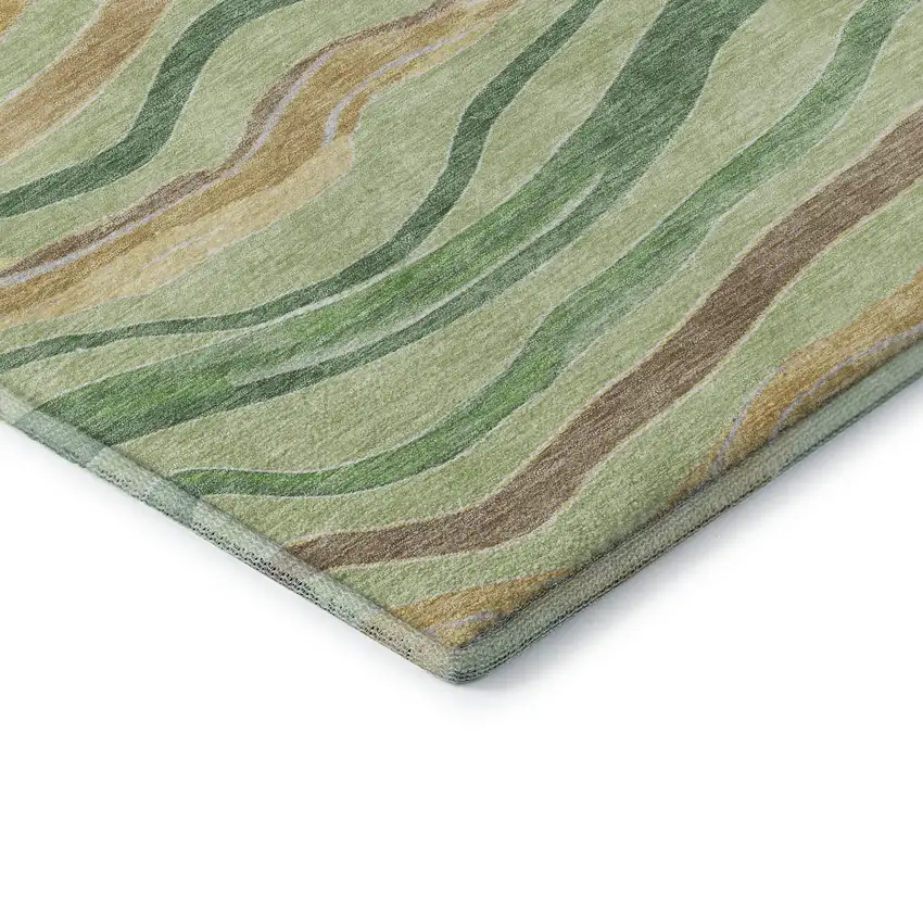 8' X 8' Green Wheat And Ivory Striped Washable Round Rug With UV Protection Photo 6