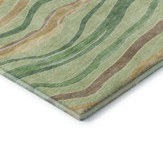 8' X 8' Green Wheat And Ivory Striped Washable Round Rug With UV Protection Photo 6