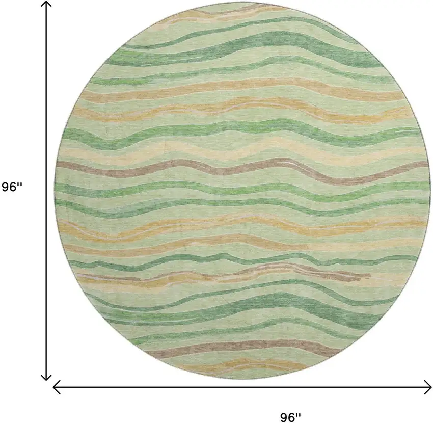 8' X 8' Green Wheat And Ivory Striped Washable Round Rug With UV Protection Photo 9