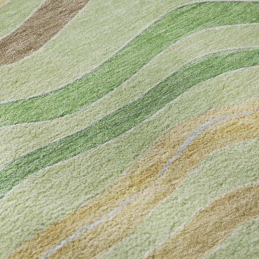 8' X 8' Green Wheat And Ivory Striped Washable Round Rug With UV Protection Photo 8