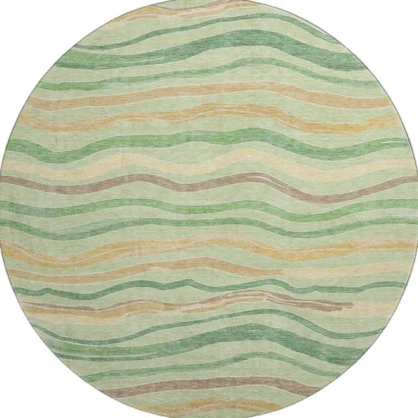8' X 8' Green Wheat And Ivory Striped Washable Round Rug With UV Protection Photo 3