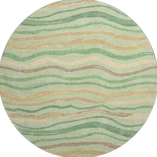 8' X 8' Green Wheat And Ivory Striped Washable Round Rug With UV Protection Photo 3