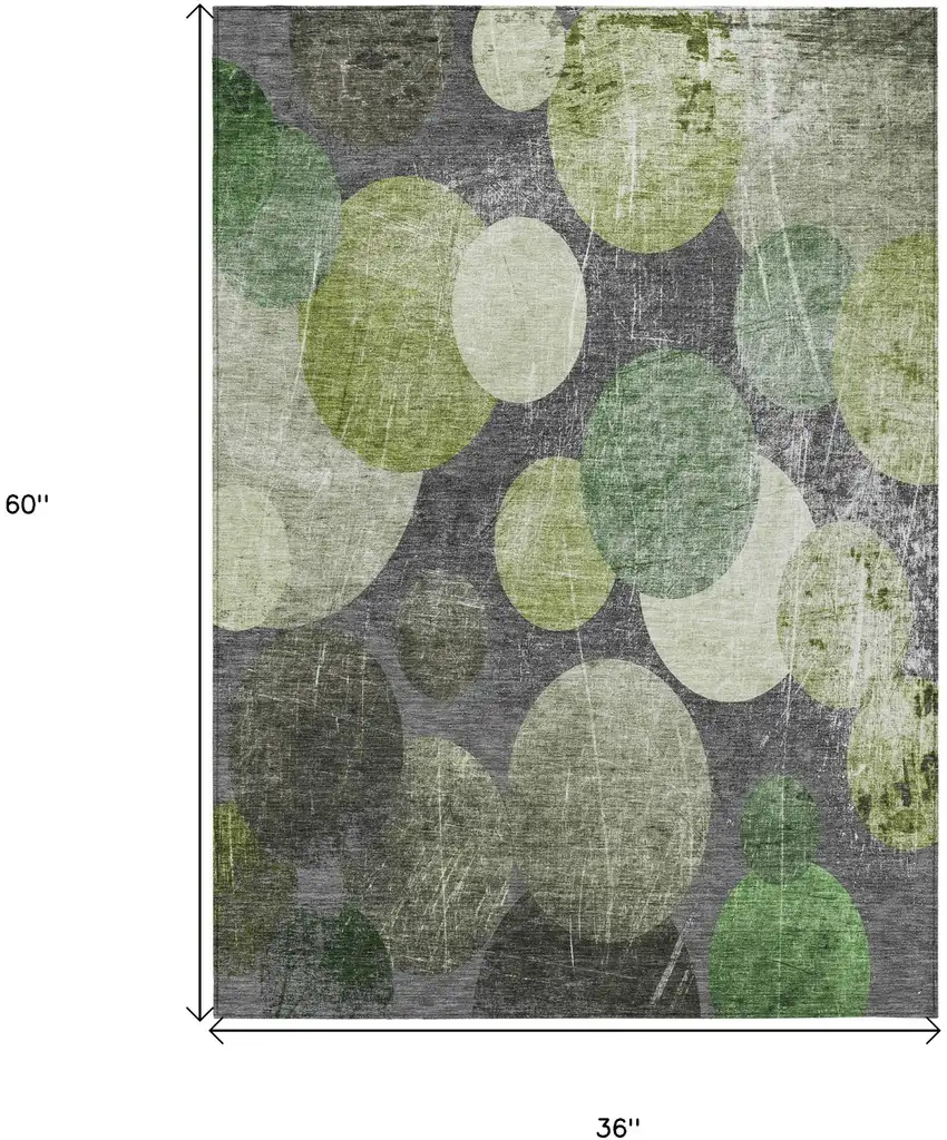 3' X 5' Green and Gray Abstract Washable Non Skid Indoor Outdoor Area Rug Photo 3