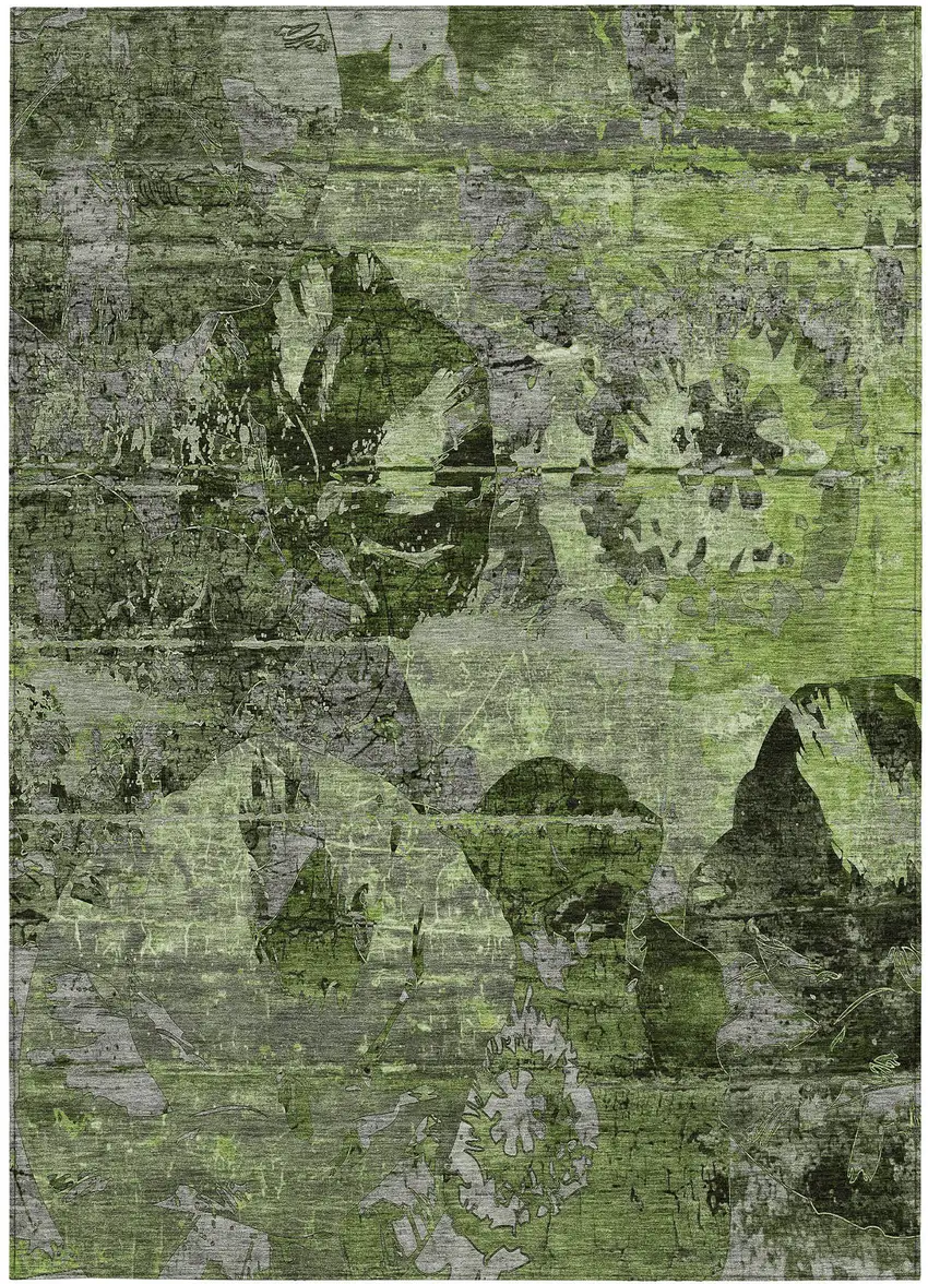 3' X 4' Green and Gray Floral Washable Non Skid Indoor Outdoor Area Rug Photo 3