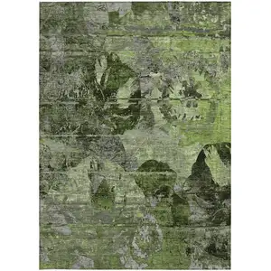 Photo of 3' X 4' Green and Gray Floral Washable Non Skid Indoor Outdoor Area Rug