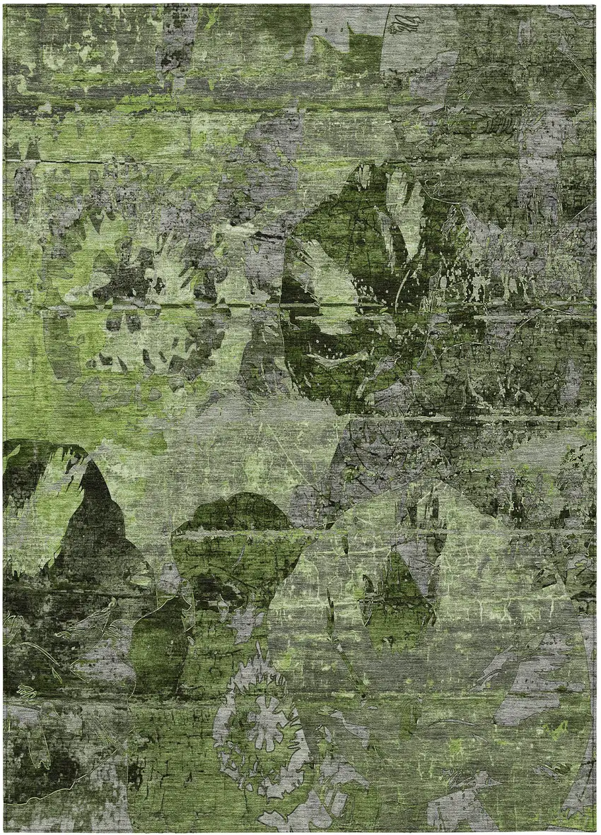 3' X 5' Green and Gray Abstract Washable Indoor Outdoor Area Rug Photo 2