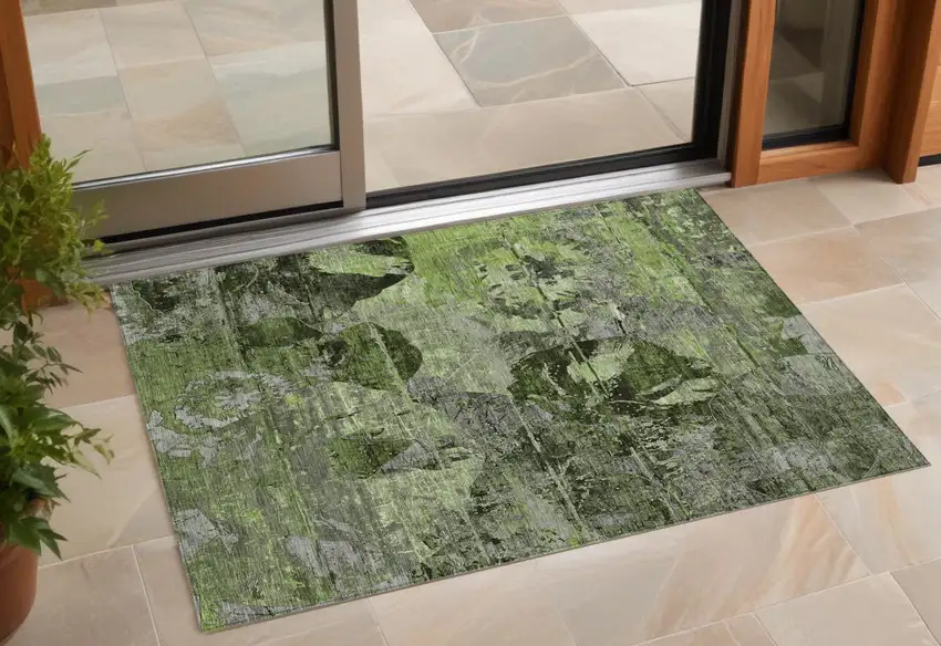 Green and Gray Abstract Washable Indoor Outdoor Area Rug Photo 1