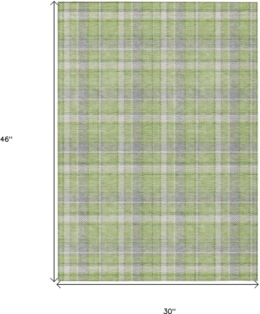 Green and Gray Plaid Washable Non Skid Indoor Outdoor Area Rug Photo 3