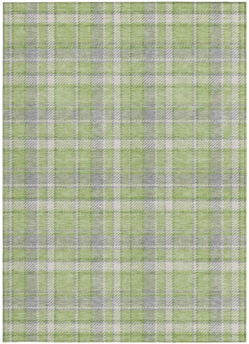 Green and Gray Plaid Washable Non Skid Indoor Outdoor Area Rug Photo 5