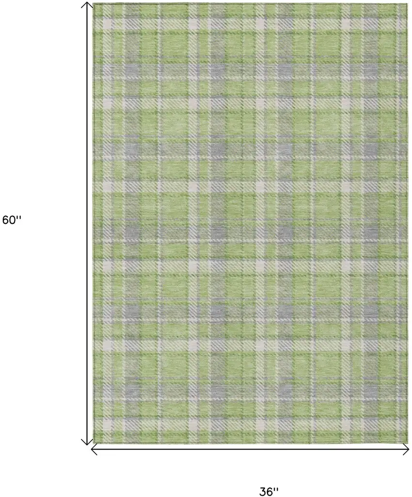 Green and Gray Plaid Washable Non Skid Indoor Outdoor Area Rug Photo 3
