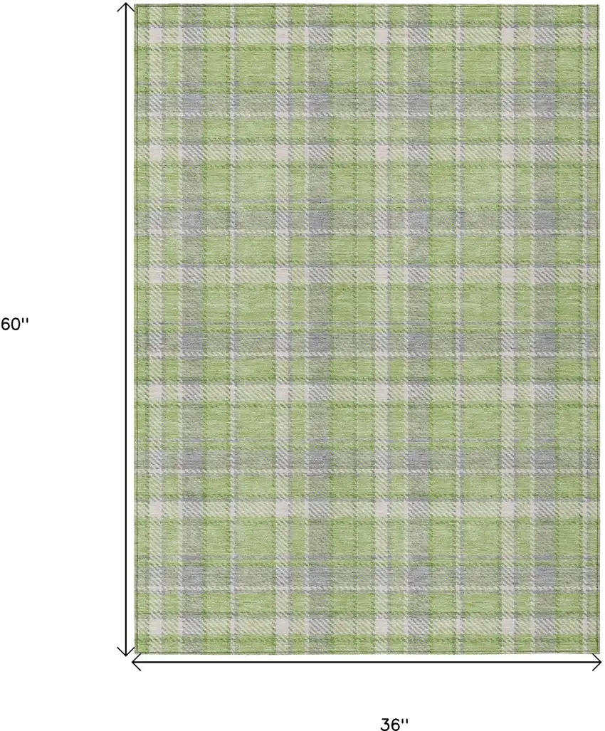 Green and Gray Plaid Washable Non Skid Indoor Outdoor Area Rug Photo 3