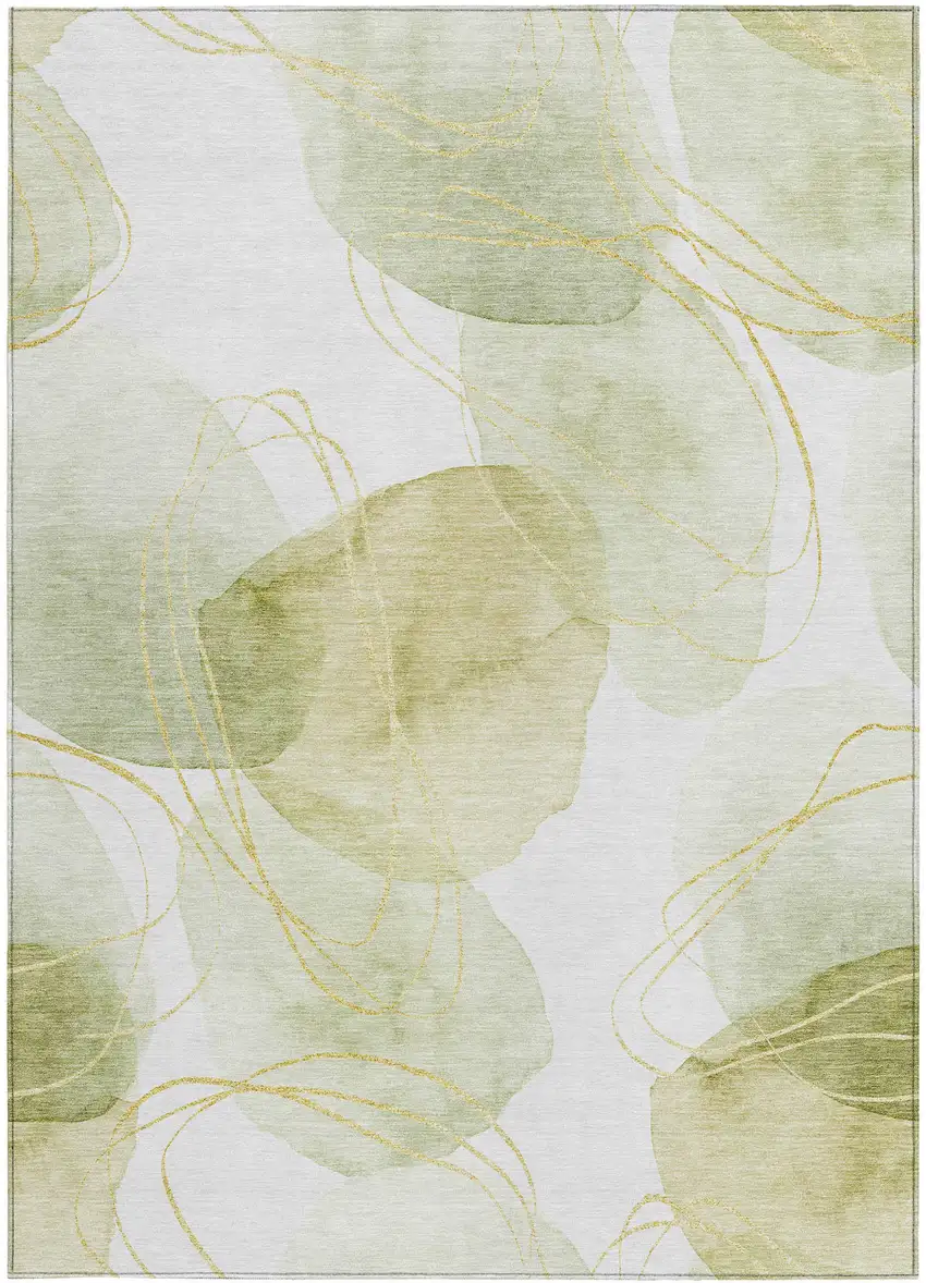 Green and Ivory Abstract Washable Non Skid Indoor Outdoor Area Rug Photo 5