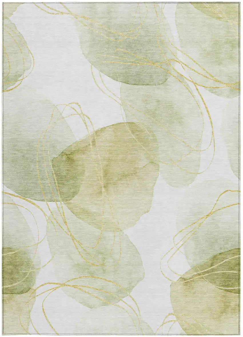 Green and Ivory Abstract Washable Non Skid Indoor Outdoor Area Rug Photo 4