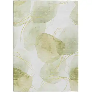Photo of 3' X 5' Green and Ivory Abstract Washable Non Skid Indoor Outdoor Area Rug