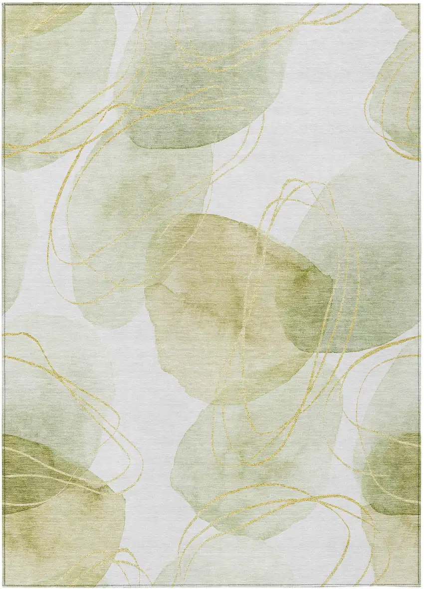 3' X 5' Green and Ivory Abstract Washable Non Skid Indoor Outdoor Area Rug Photo 2