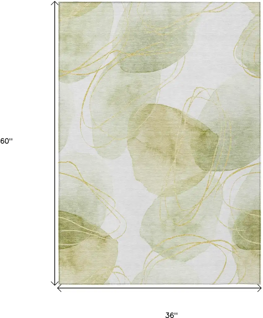 Green and Ivory Abstract Washable Non Skid Indoor Outdoor Area Rug Photo 3
