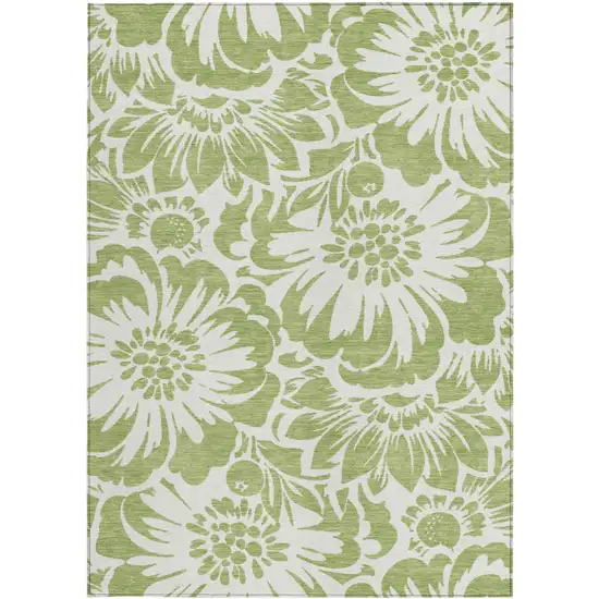 3' X 4' Green and Ivory Floral Washable Non Skid Indoor Outdoor Area Rug Photo 5