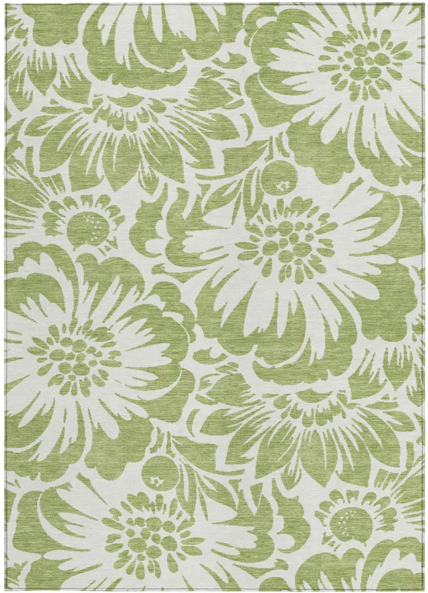 3' X 4' Green and Ivory Floral Washable Non Skid Indoor Outdoor Area Rug Photo 5