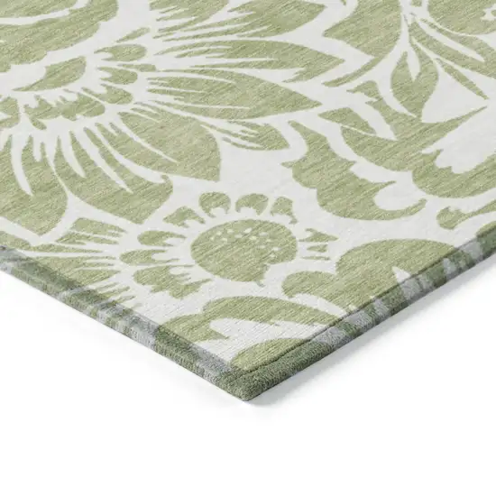 3' X 4' Green and Ivory Floral Washable Non Skid Indoor Outdoor Area Rug Photo 7