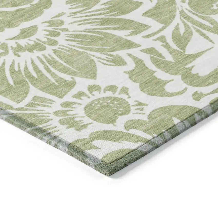 3' X 4' Green and Ivory Floral Washable Non Skid Indoor Outdoor Area Rug Photo 7